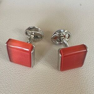 Men's Red Lucite Square Cufflinks in Silver Tone Setting